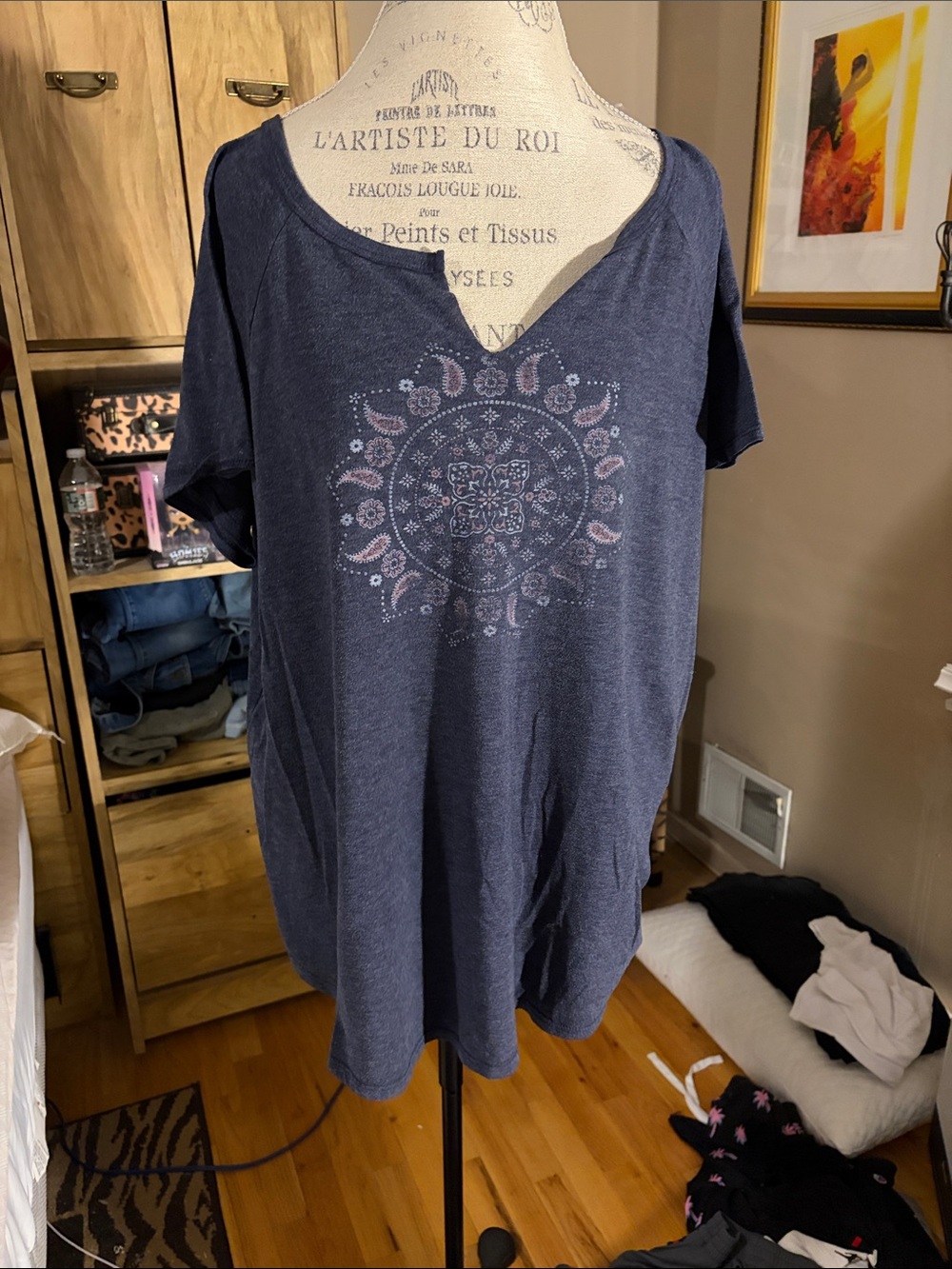 Hiatus Navy Short-Sleeve Tunic Top with Mandala Print - 2X